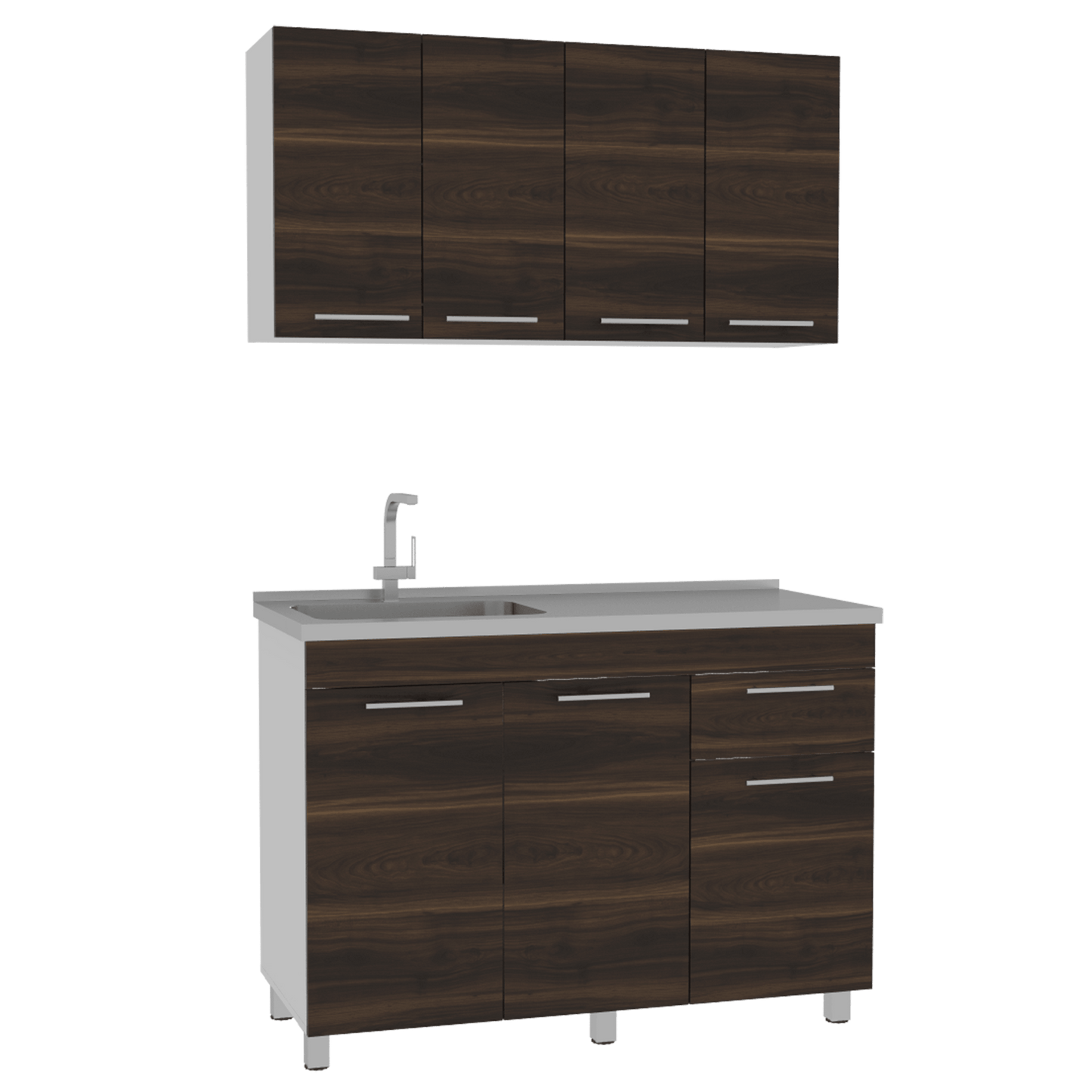 Cocina Integral Ameralto, Blanco y Caoba, Sirve para Mesón Derecho e Izquierdo - VIRTUAL MUEBLES