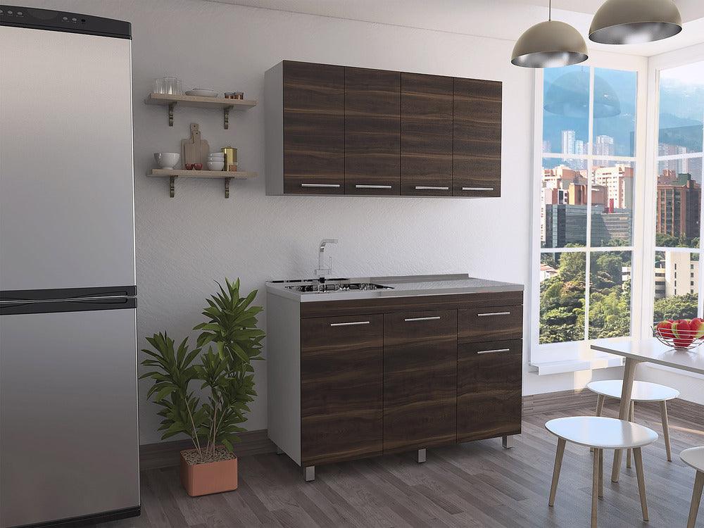 Cocina Integral Ameralto, Blanco y Caoba, Sirve para Mesón Derecho e Izquierdo - VIRTUAL MUEBLES