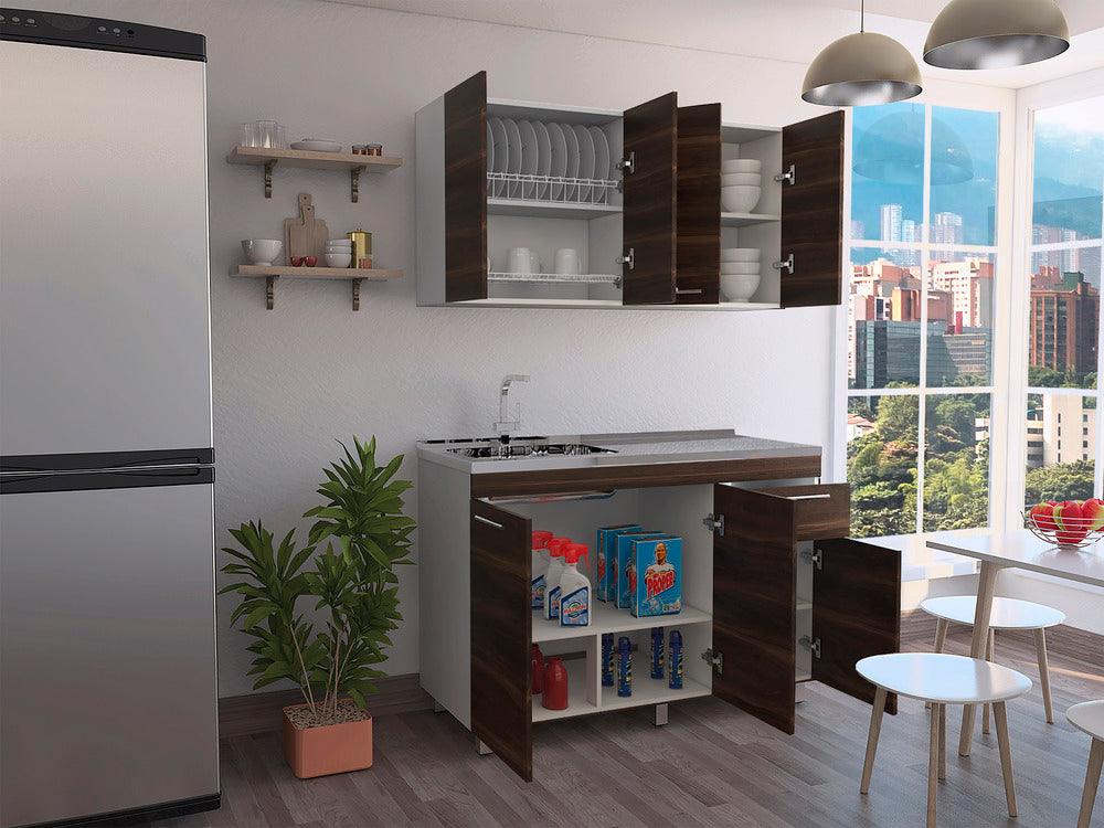 Cocina Integral Ameralto, Blanco y Caoba, Sirve para Mesón Derecho e Izquierdo - VIRTUAL MUEBLES