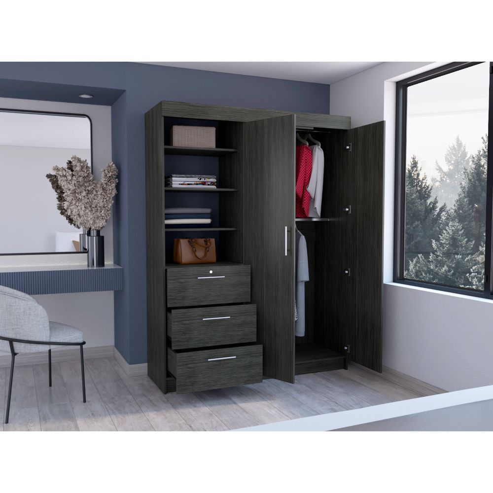 Closet Pekín, Gris, con Dos Puertas Abatibles y Tres Cajones Organizadores