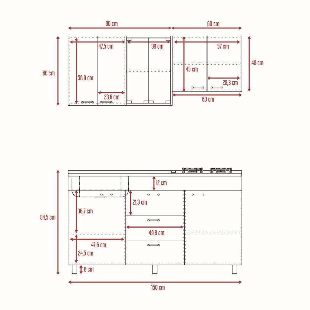 Cocina Integral Laurel color Gris y Blanco.