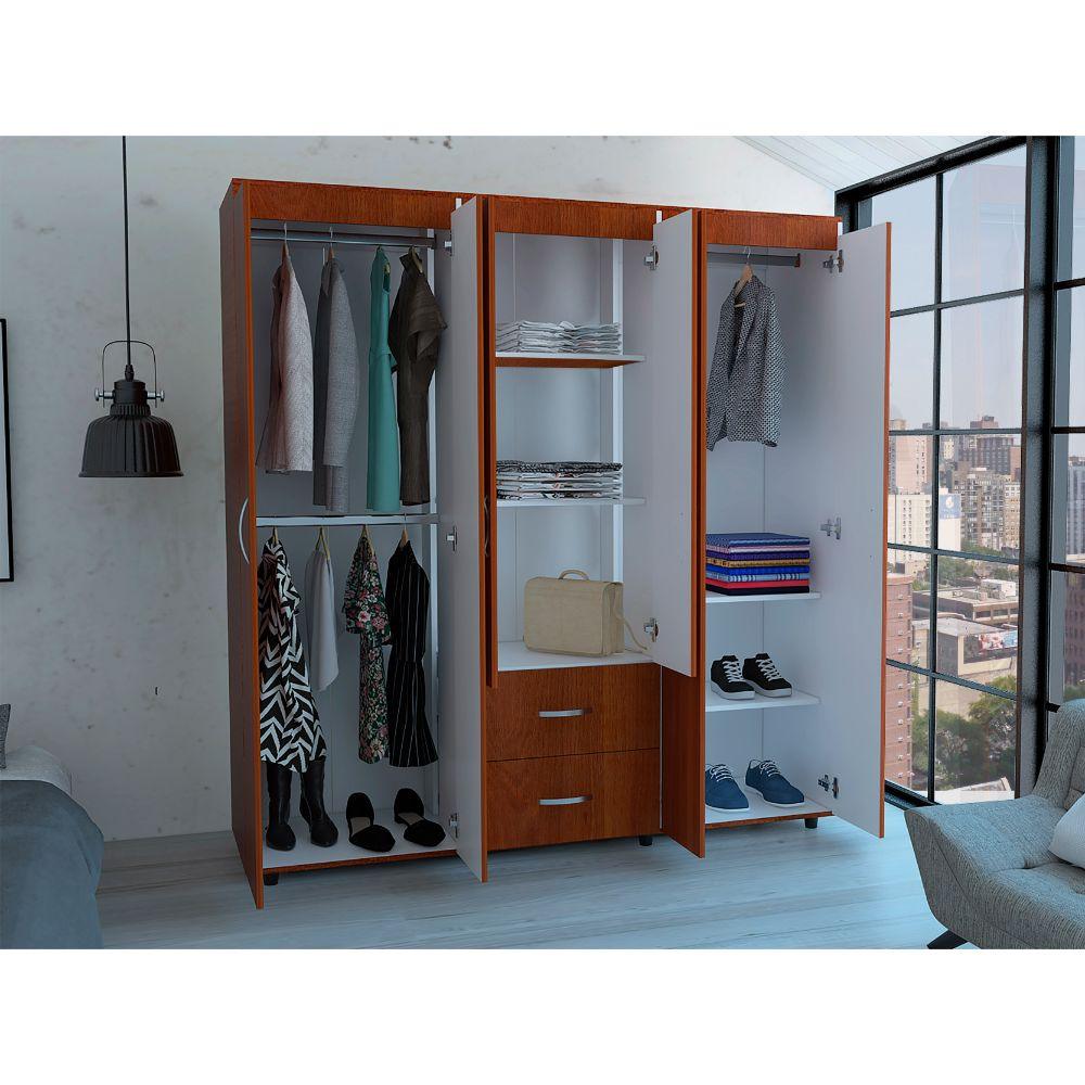 Closet Bariloche Bombay, Marrón y Blanco, Variedad de Entrepaños y Seis Puertas Abatibles - VIRTUAL MUEBLES