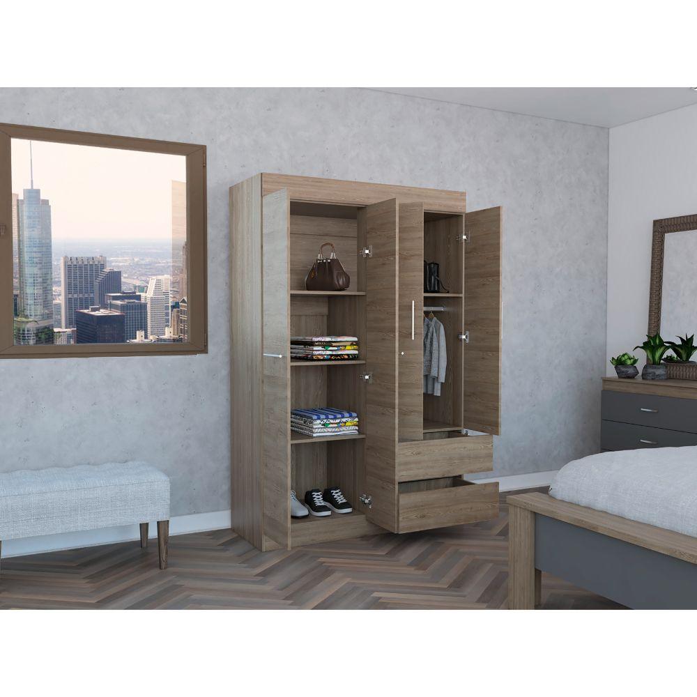 Closet Amapola, Caoba y Miel, con Entrepaños Organizadores S y Tubo Metálico - VIRTUAL MUEBLES