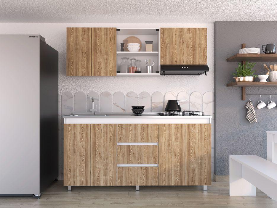 Cocina Integral Polux color Miel y Blanco.