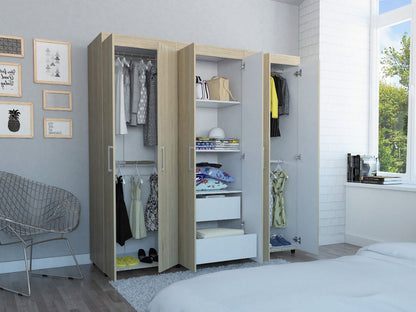 Closet Zafiro, Blanco y Beige, con Dos Cajones Multiusos y Seis Puertas Abatibles