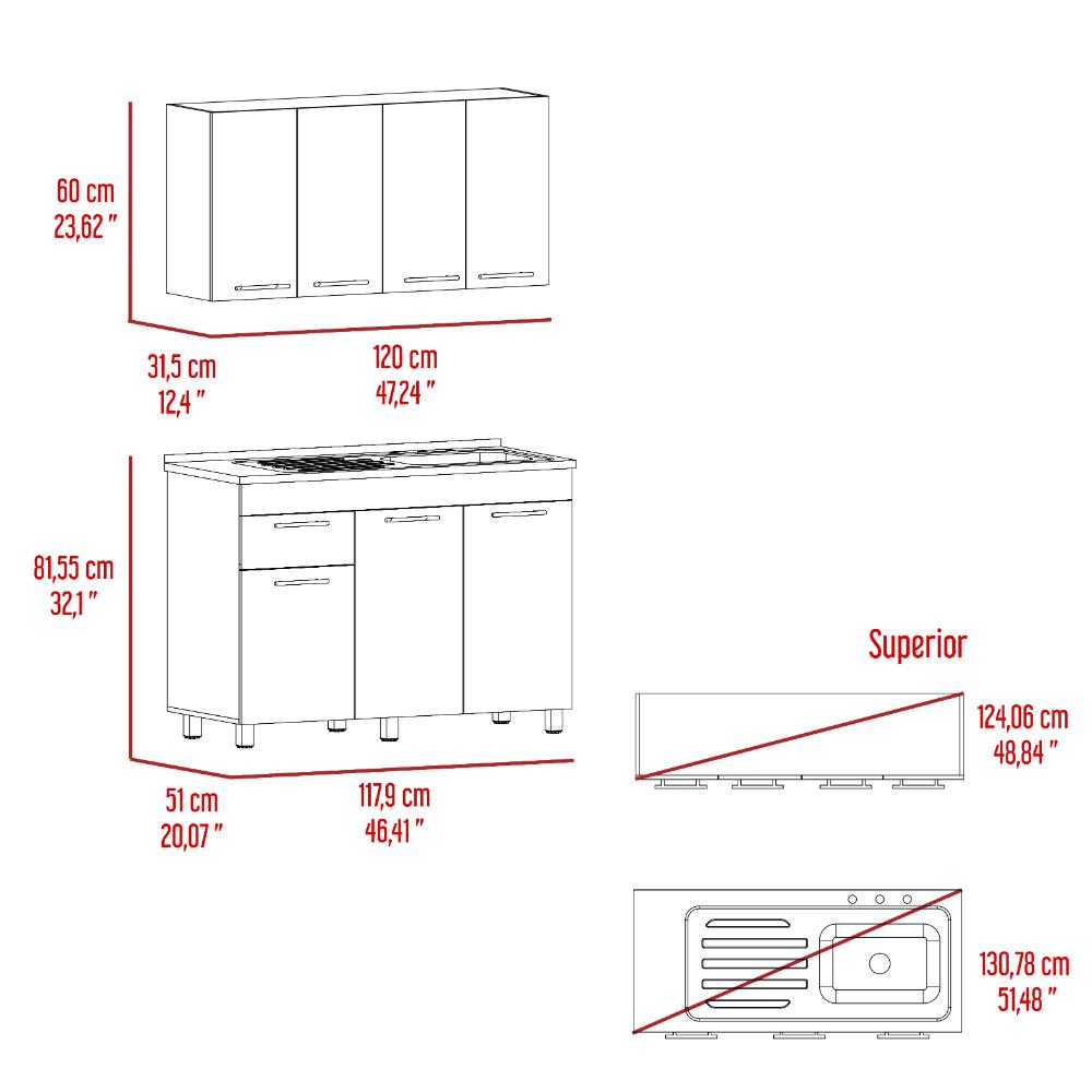 Cocina Integral Ameralto, Blanco y Beige, Incluye Mesón Derecho