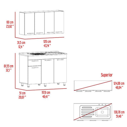 Cocina Integral Ameralto, Blanco y Beige, Incluye Mesón Derecho