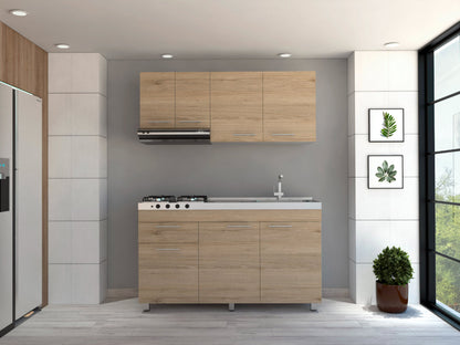 Cocina Integral Ameralto, Beige y Blanco, Incluye Mesón Derecho y Campana