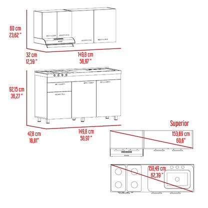 Cocina Integral Ameralto, Beige y Blanco, Incluye Mesón Derecho y Campana