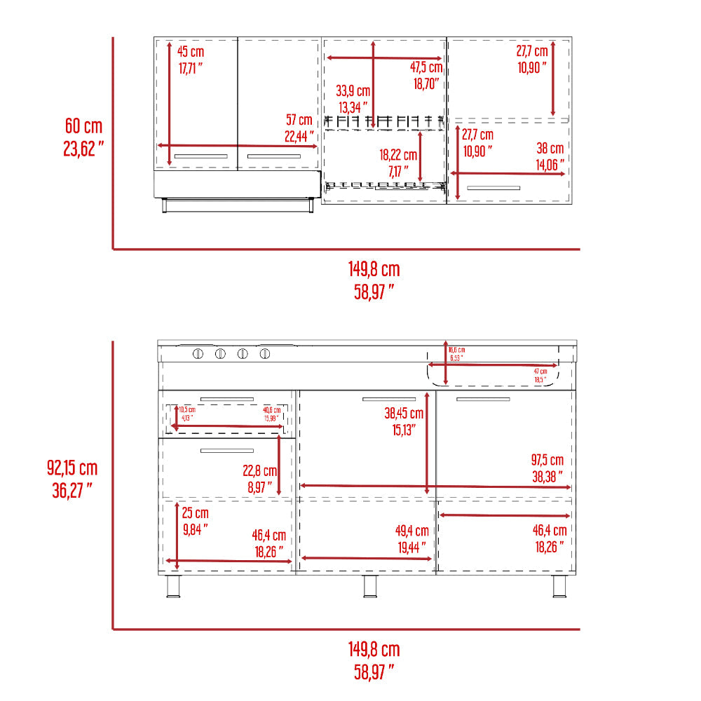 Cocina Integral Ameralto, Beige y Blanco, Incluye Mesón Derecho y Campana