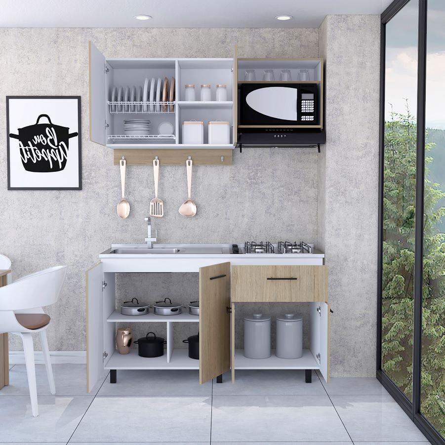 Cocina Integral Kane color Beige y Blanco.