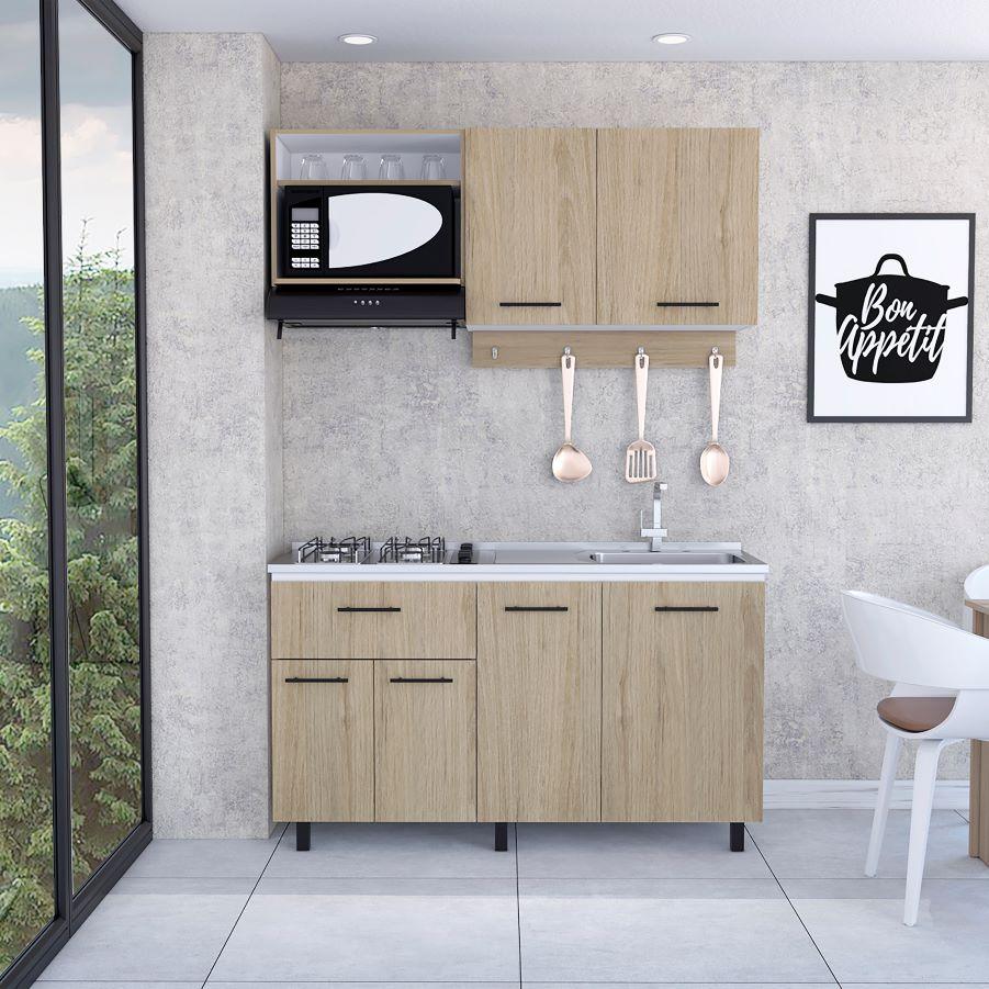 Cocina Integral Kane color Beige y Blanco.