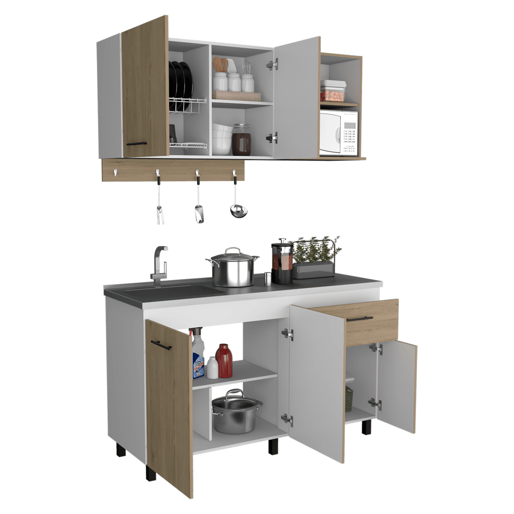 Cocina Integral Kane color Beige y Blanco.