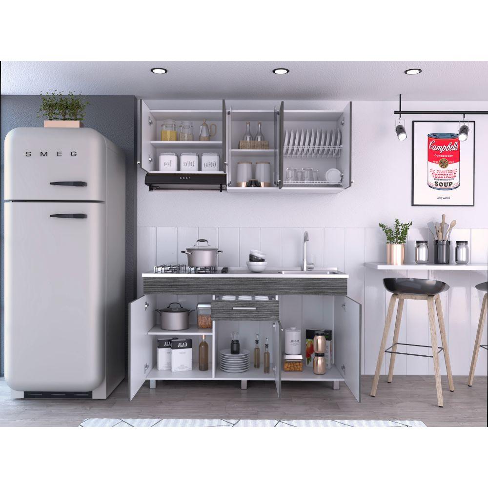 Cocina Integral Eris color Gris y Blanco.