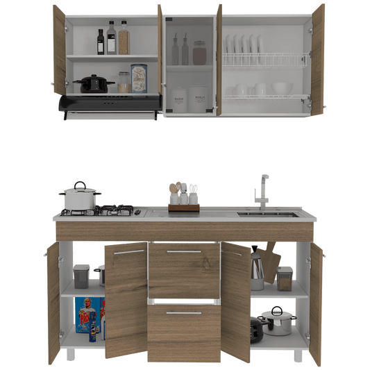 Cocina Integral Prada, Moca y Blanco, Incluye Mesón Derecho - VIRTUAL MUEBLES