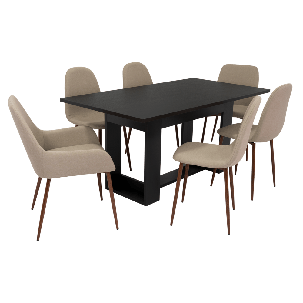 Combo Comedor Satura, Wengue, Café Claro y Chocolate, Incluye Comedor y 6 Sillas - VIRTUAL MUEBLES