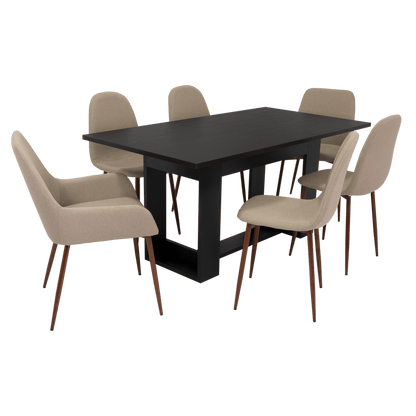 Combo Comedor Satura, Wengue, Café Claro y Chocolate, Incluye Comedor y 6 Sillas - VIRTUAL MUEBLES