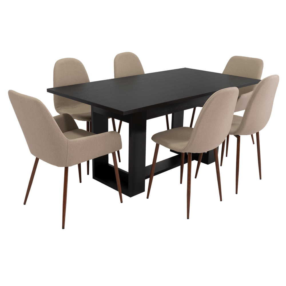 Combo Comedor Satura, Wengue, Café Claro y Chocolate, Incluye Comedor y 6 Sillas - VIRTUAL MUEBLES