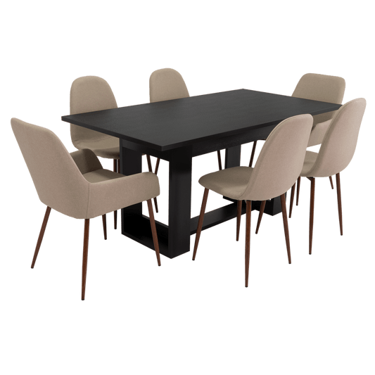 Combo Comedor Satura, Wengue, Café Claro y Chocolate, Incluye Comedor y 6 Sillas - VIRTUAL MUEBLES