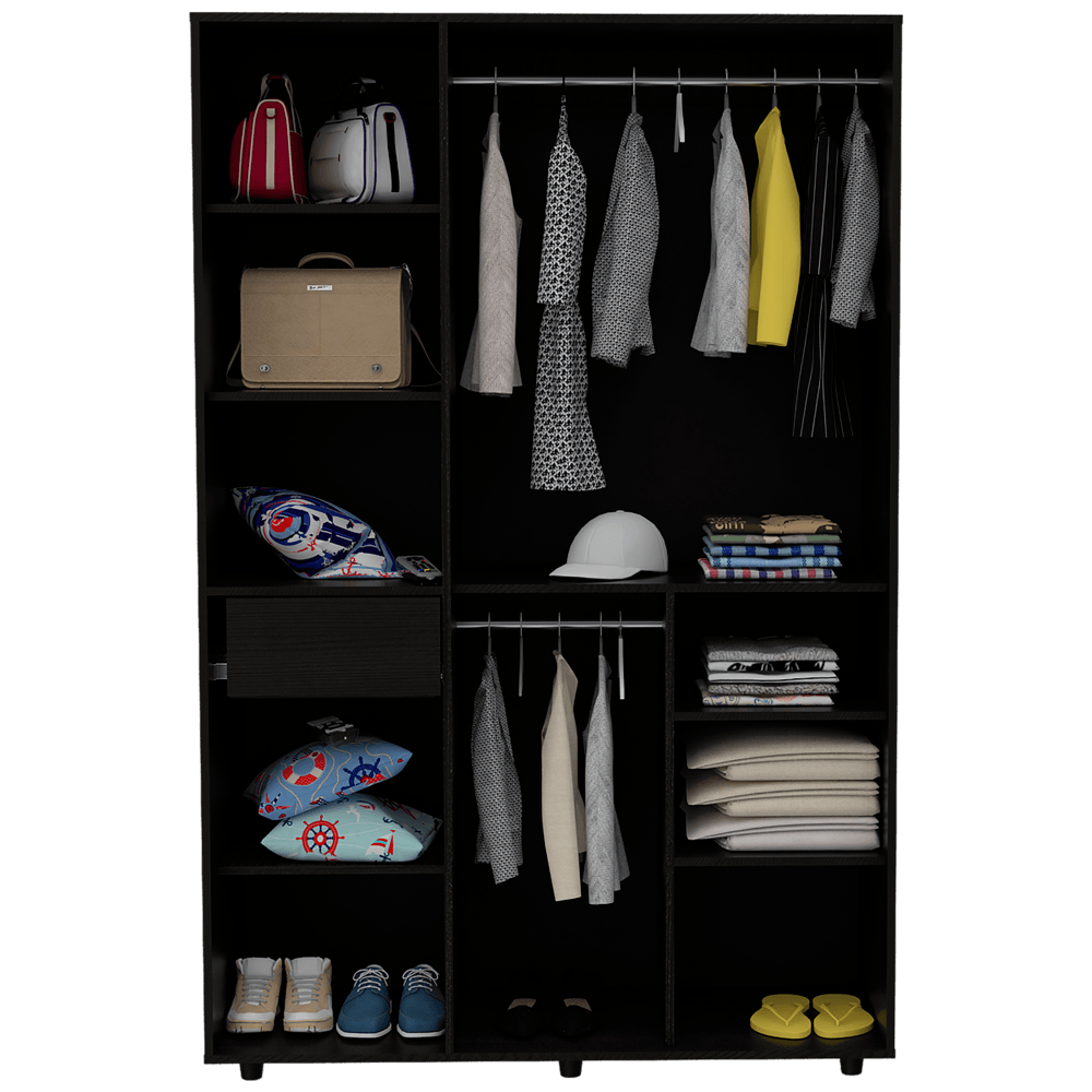 Closet Mudi, Wengue, con un Cajon Organizador y Tubo Cromado - VIRTUAL MUEBLES