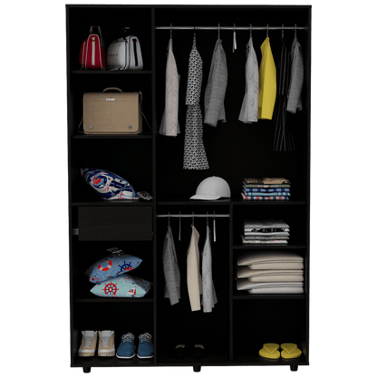 Closet Mudi, Wengue, con un Cajon Organizador y Tubo Cromado - VIRTUAL MUEBLES