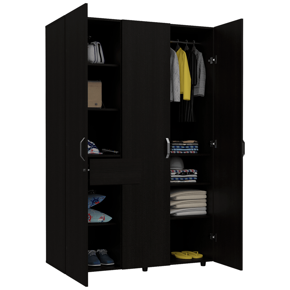 Closet Mudi, Wengue, con un Cajon Organizador y Tubo Cromado - VIRTUAL MUEBLES