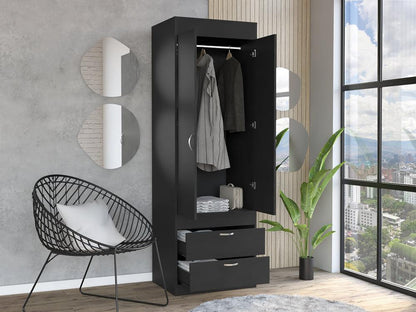 Closet Agata, Wengue, con Dos Cajones y Tubo Cromado Para Colgar Ropa ZF - VIRTUAL MUEBLES