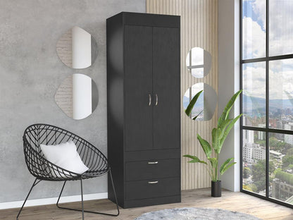 Closet Agata, Wengue, con Dos Cajones y Tubo Cromado Para Colgar Ropa ZF - VIRTUAL MUEBLES