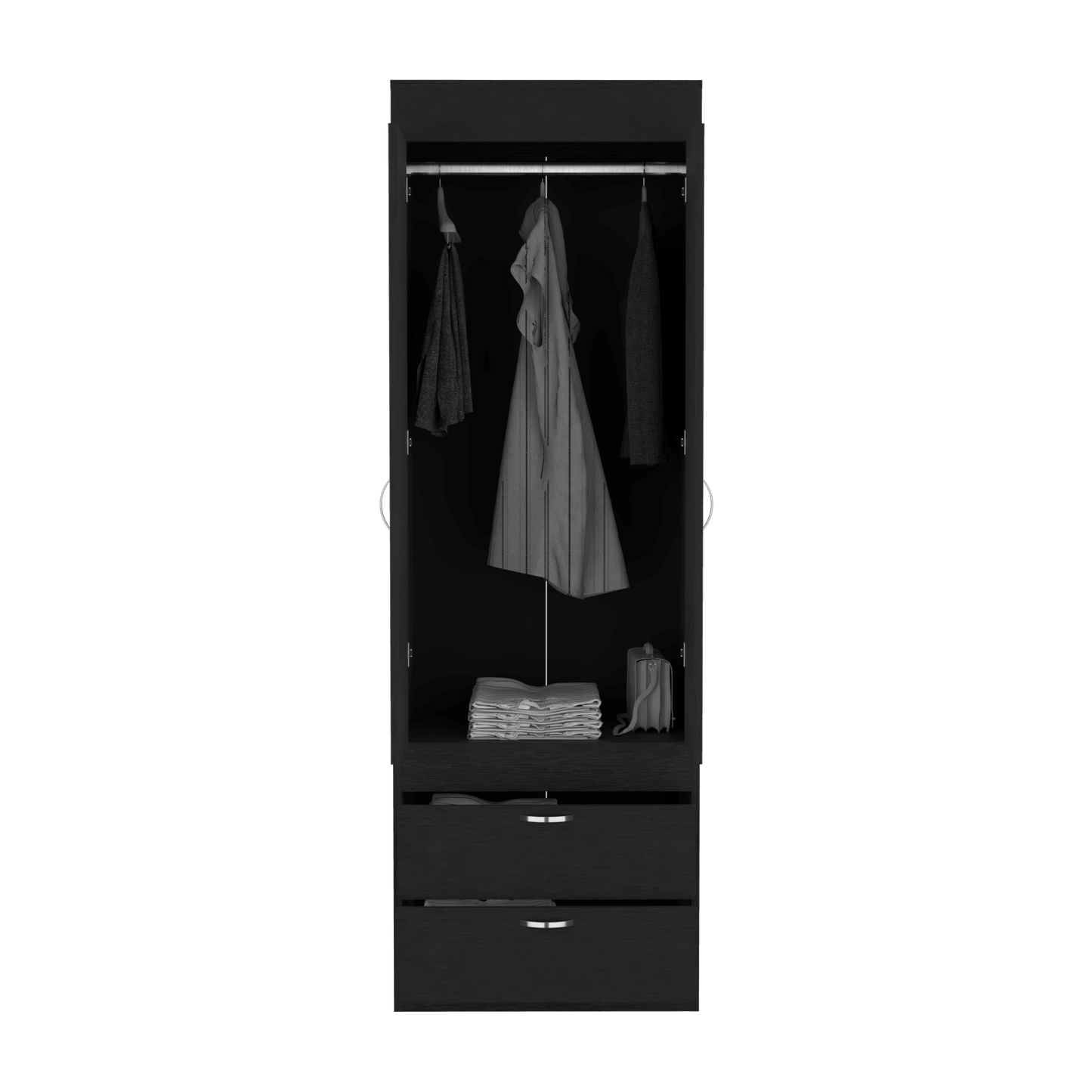 Closet Agata, Wengue, con Dos Cajones y Tubo Cromado Para Colgar Ropa ZF - VIRTUAL MUEBLES