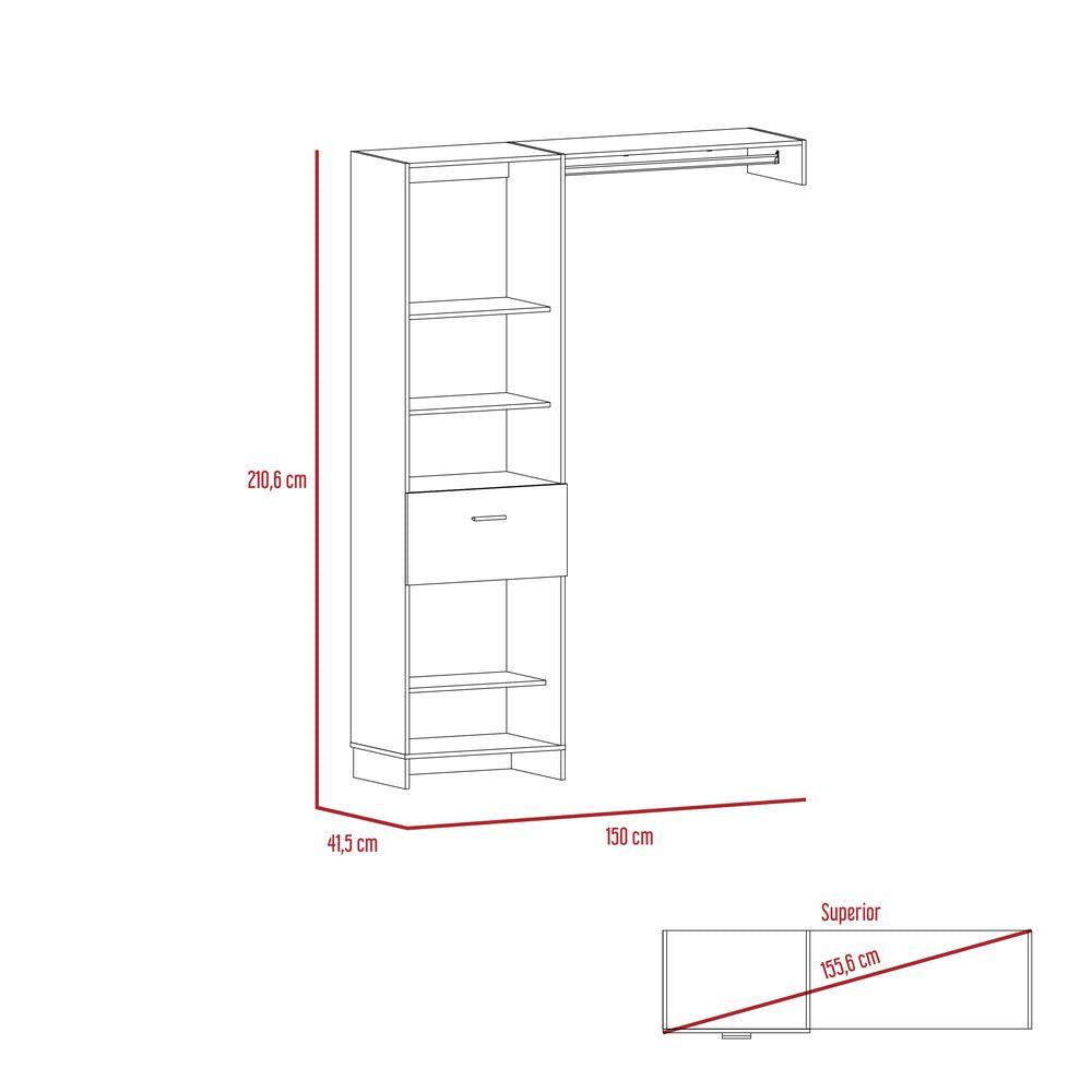 Closet Delhi, Wengue, con Variendad de Entrepaños y Un Cajón - VIRTUAL MUEBLES