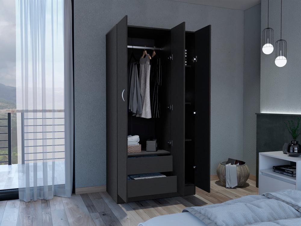 Closet Orbe, Wengue con dos cajones, 4 entrepaños y tubo cromado ZF - VIRTUAL MUEBLES