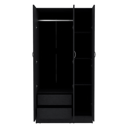 Closet Orbe, Wengue con dos cajones, 4 entrepaños y tubo cromado ZF - VIRTUAL MUEBLES