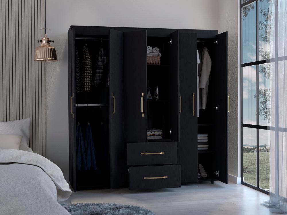 Closet Golden, Wengue y Dorado, Variedad de Entrepaños y Seis Puertas Abatibles - VIRTUAL MUEBLES