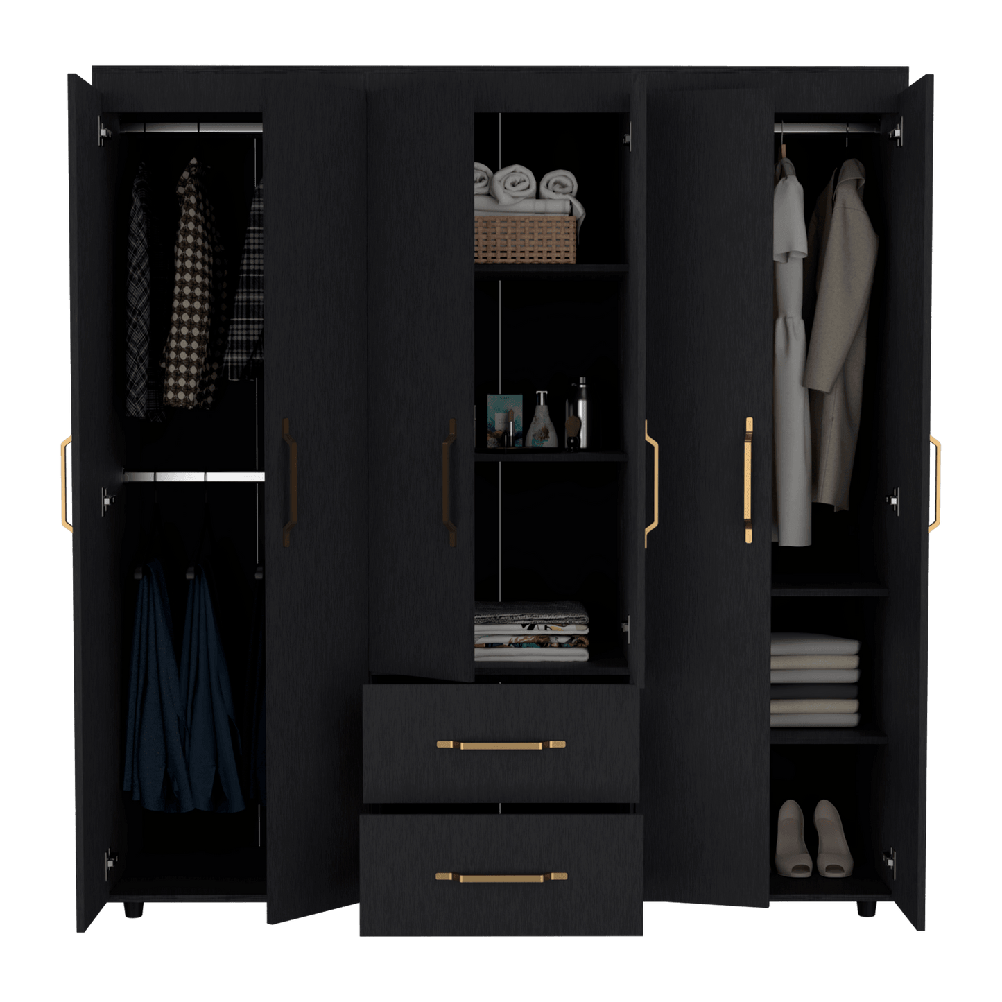 Closet Golden, Wengue y Dorado, Variedad de Entrepaños y Seis Puertas Abatibles - VIRTUAL MUEBLES