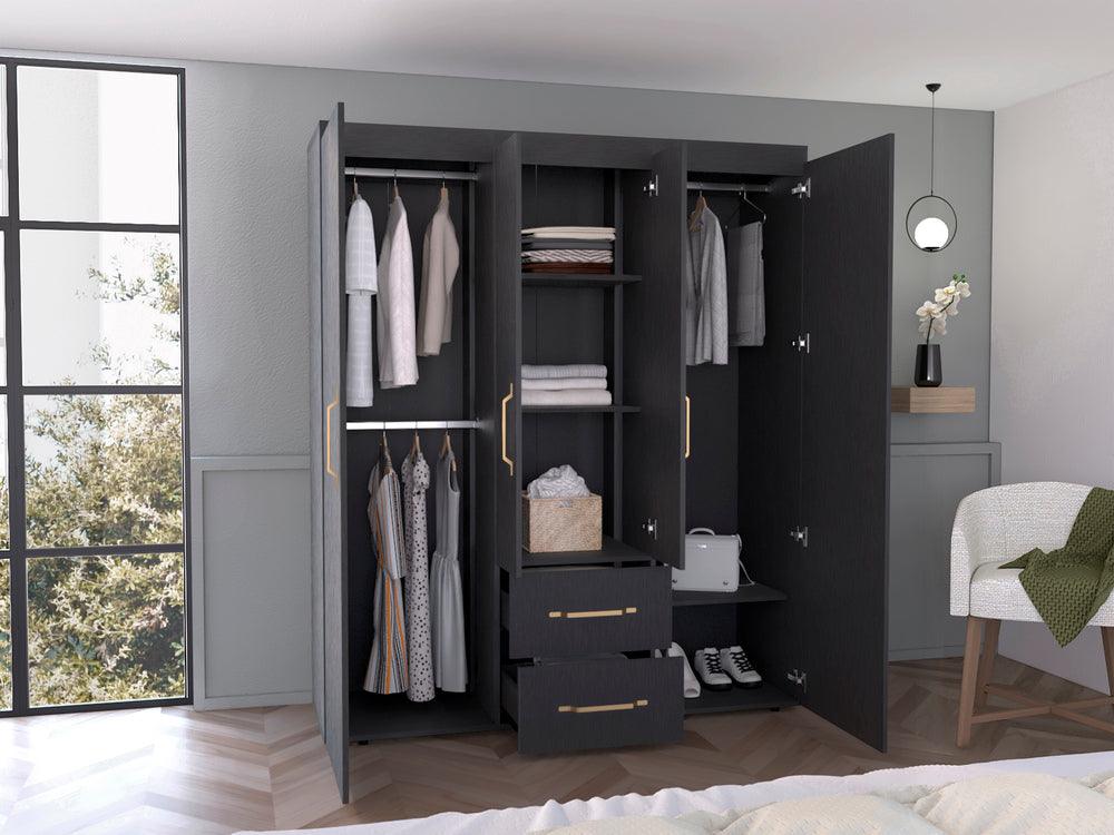 Closet Eco Golden, Wengue y Dorado, Variedad de Entrepaños y Seis Puertas Abatibles - VIRTUAL MUEBLES