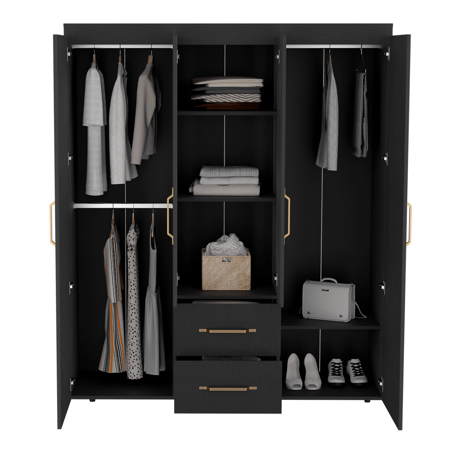 Closet Eco Golden, Wengue y Dorado, Variedad de Entrepaños y Seis Puertas Abatibles - VIRTUAL MUEBLES