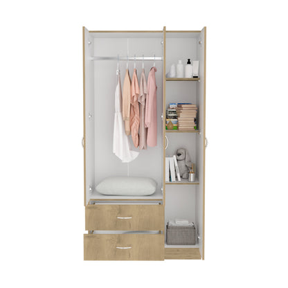 Closet América, Macadamia y Blanco, con Dos Cajones y Variedad de Entrepaños