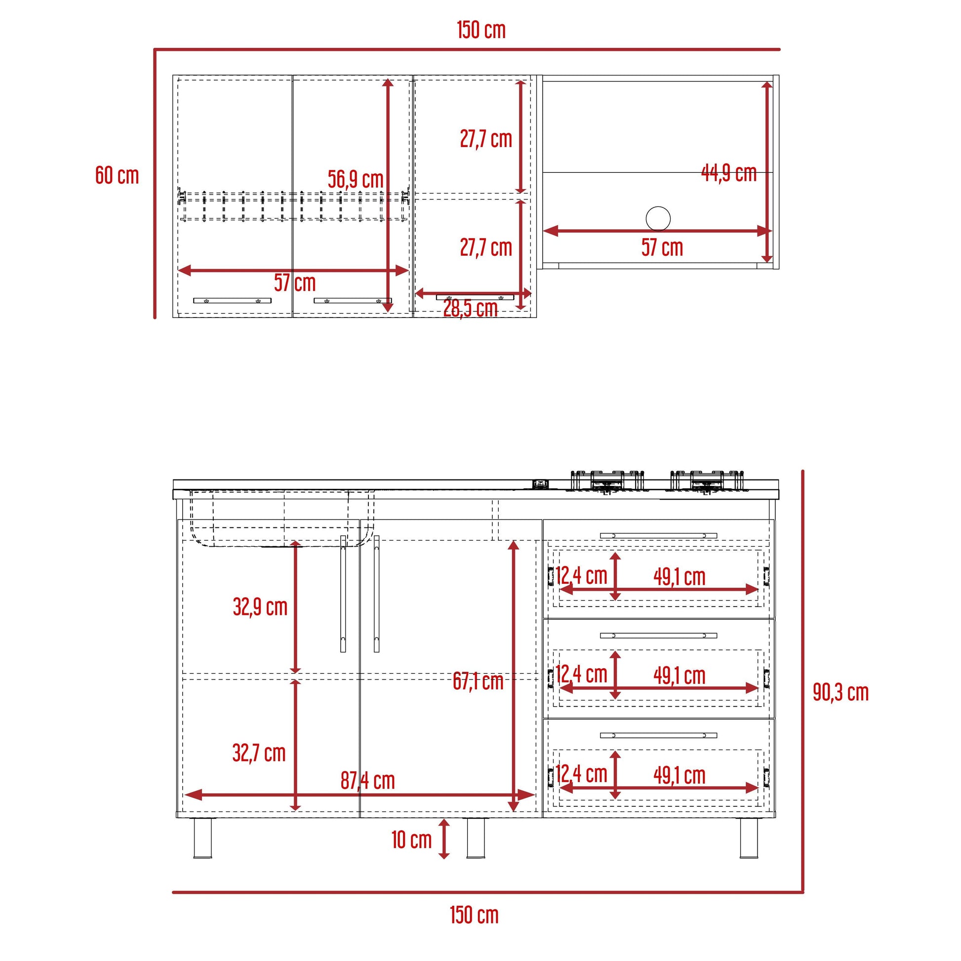 Cocina Integral Rubio, Blanco Duqueza y Nogal, Incluye Mesón Izquierdo - VIRTUAL MUEBLES