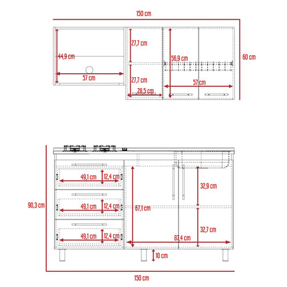 Cocina Integral Rubio, Blanco Duqueza y Nogal, Incluye Mesón Derecho - VIRTUAL MUEBLES