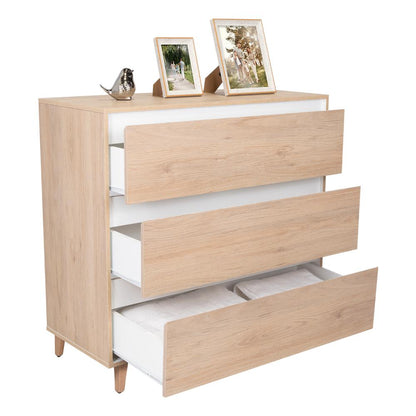 Organizador Durham, Beige y Blanco, con Tres Cajones Amplios y Patas En Madera