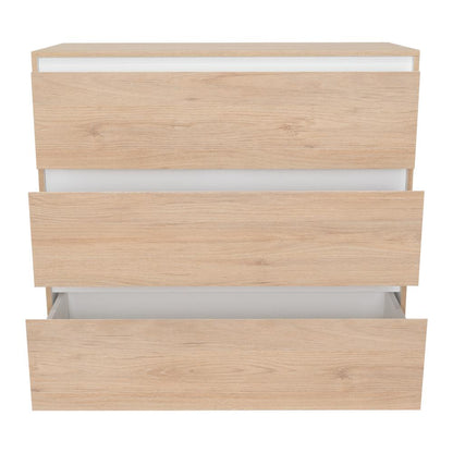 Organizador Durham, Beige y Blanco, con Tres Cajones Amplios y Patas En Madera