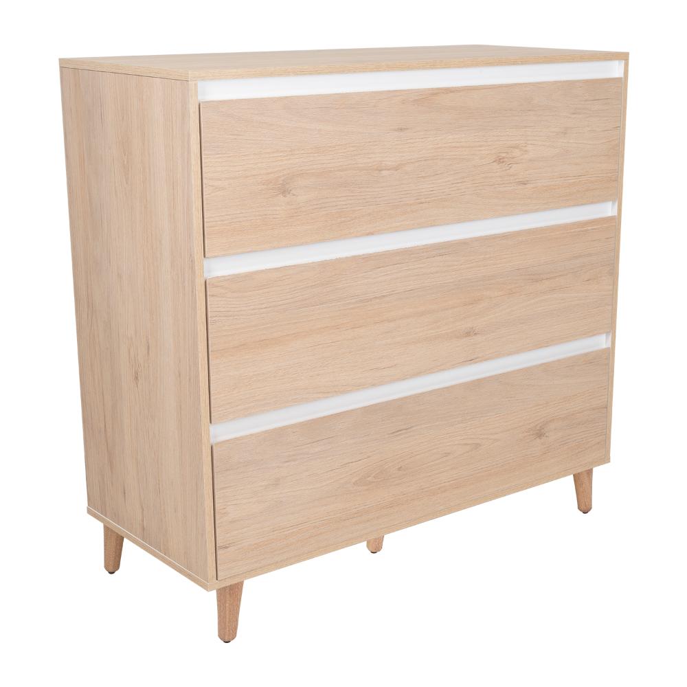 Organizador Durham, Beige y Blanco, con Tres Cajones Amplios y Patas En Madera