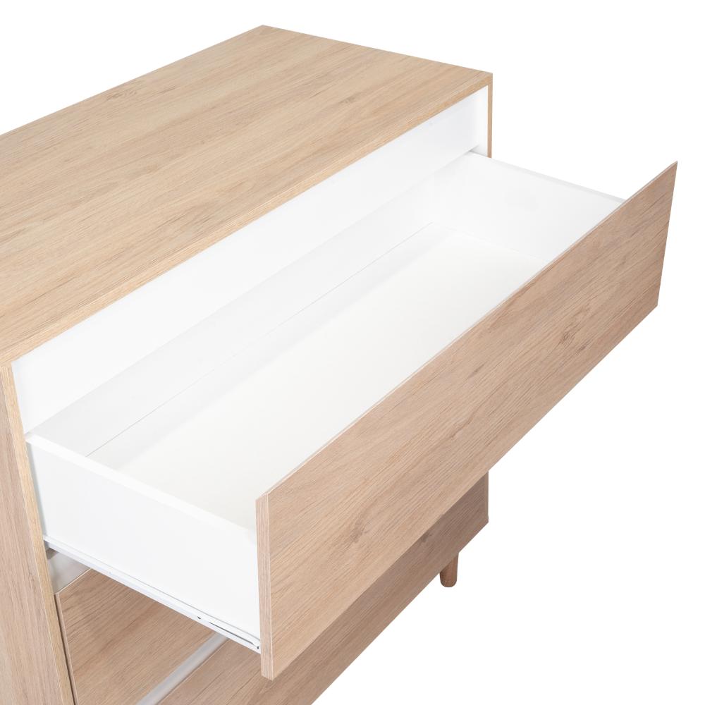 Organizador Durham, Beige y Blanco, con Tres Cajones Amplios y Patas En Madera