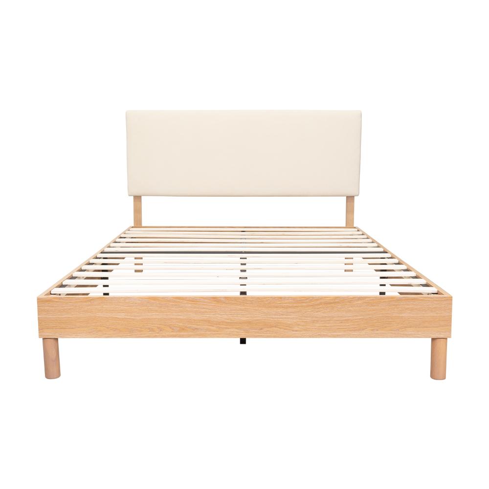 Cama doble Sonia beige con respaldo tapizado, 110 x 143 x 197 cm – vista 5