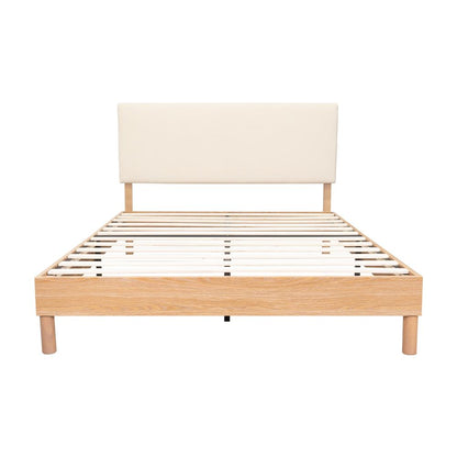 Cama doble Sonia beige con respaldo tapizado, 110 x 143 x 197 cm – vista 5