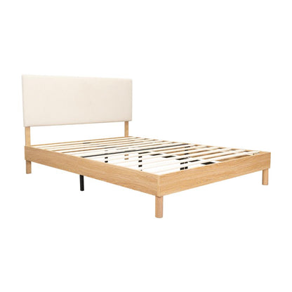 Cama doble Sonia beige con respaldo tapizado, 110 x 143 x 197 cm – vista 3