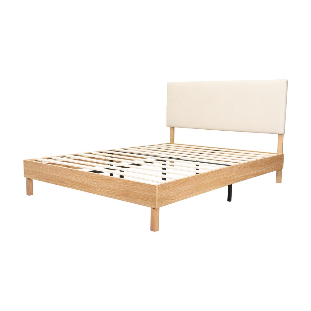 Cama doble Sonia beige con respaldo tapizado, 110 x 143 x 197 cm – vista 6