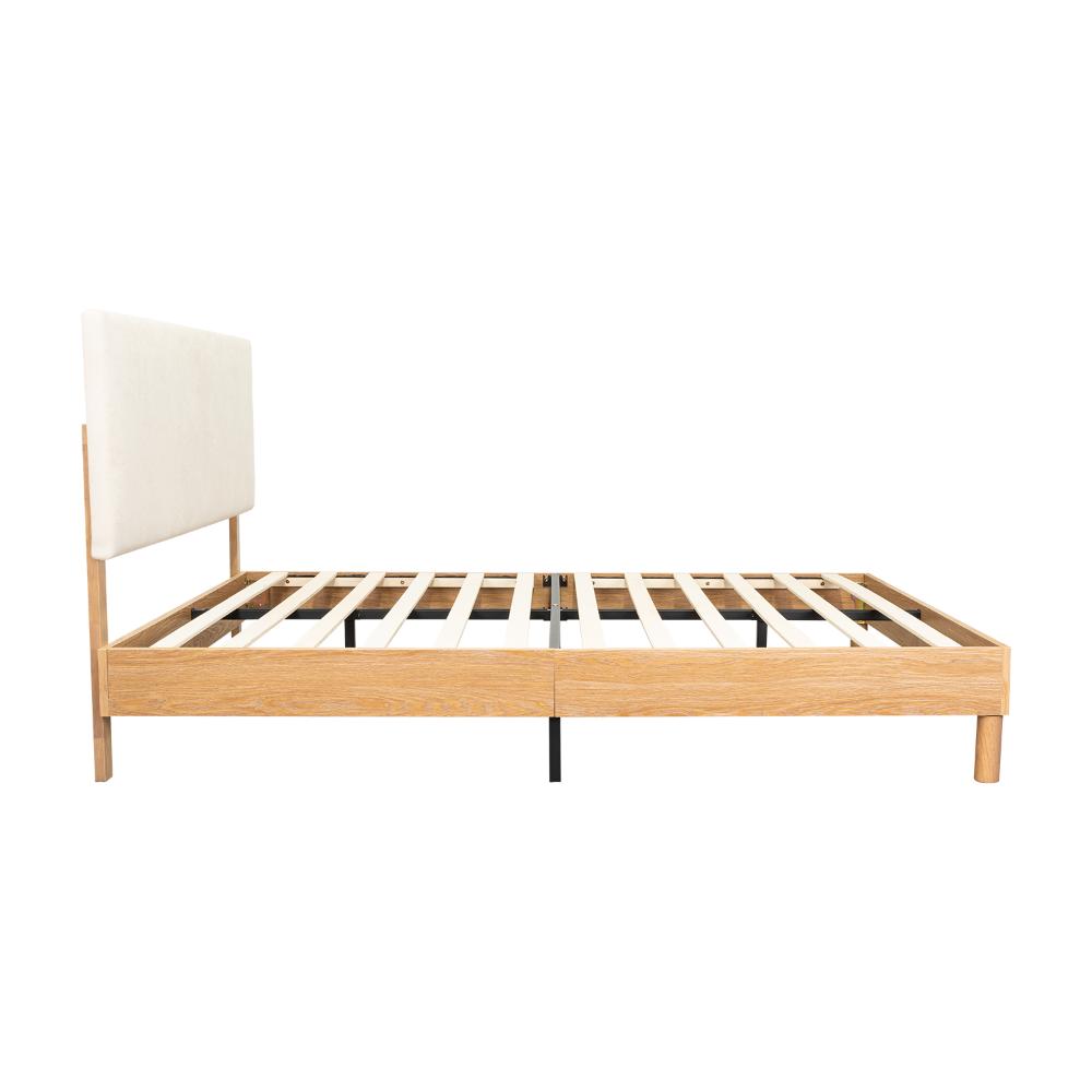 Cama doble Sonia beige con respaldo tapizado, 110 x 143 x 197 cm – vista 4