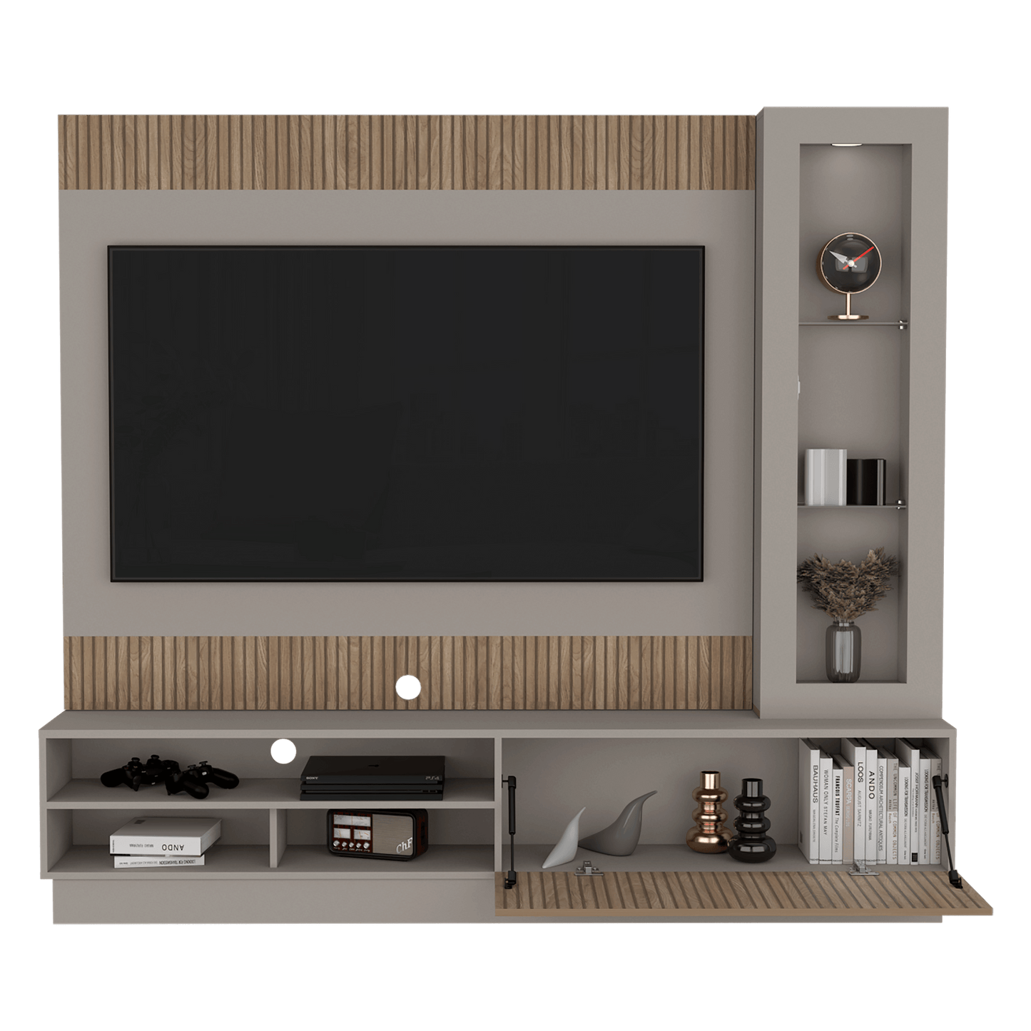 Mesa de Tv Mirabella, Cocoa, con Espacio Para Televisor de Hasta 70 Pulgadas y Varios Entrepaños - VIRTUAL MUEBLES