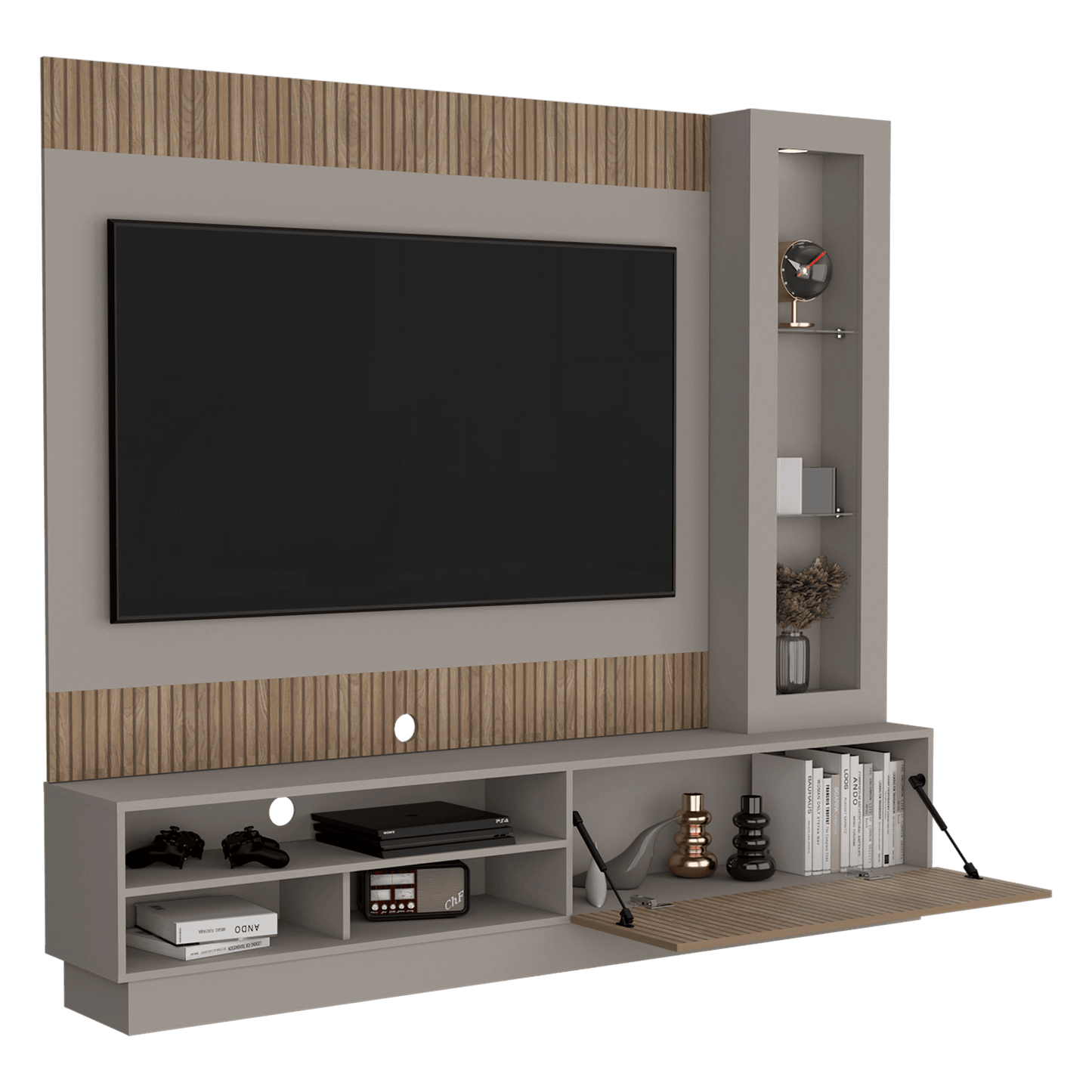 Mesa de Tv Mirabella, Cocoa, con Espacio Para Televisor de Hasta 70 Pulgadas y Varios Entrepaños - VIRTUAL MUEBLES